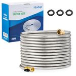 Metal Garden Hose 25 FT, Stainless Steel Water Hose, Garden Hose Tough & Flexible, Lightweight, Crush Resistant Brass Fittings & Shut Off Valve, Kink & Tangle Free, Rust Proof (Silver, 25 FT)