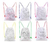 All Stuff Bay DIY Drawstring Dori Backpack for Kids in Cartoon Print, Washable, Reusable, Colouring, Non Woven Goodie Bag, Good Option for Birthday Return Gift or Kids Parties (Pack of 12)