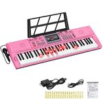 24HOCL Electric Keyboard Pianos 61 Lighted Keys, Musical Digital Piano keyboards 200 Rhythms LCD Display for Kids Beginners (Pink)