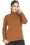 YHA Women's High Neck Full Sleeves Solid Winter Sweaters Gold Brown