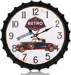 CIGERA 14 Inch Metal Wall Clock with Bottle Cap and Vintage Car Clock Dial, Silent Clock Movements, Battery Operated,Great Wall Decor for Garage,Workshop and Farmhouse Man Cave