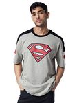 The Souled Store Official Superman: Grey Melange Multicolored Color Men Oversized T Shirts for Men Baggy Off-Shoulder Loose Fit Relaxed Drop Shoulder Half Sleeve Round Neck Back Printed