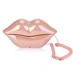 Corded Landline Phone,WX-3016 Desktop Mouth's Lips Shape Telephone,Novelty Sexy Lip Phone Best Gift for Lovers and Friends(Electroplated Pink/Purple)(Pink)