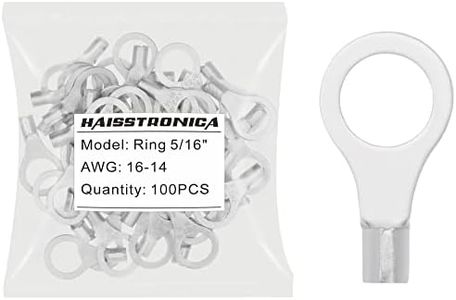 haisstronica 100pcs 5/16" Ring Terminals,AWG 16-14 Brazed Seam Non-Insulated Copper Wire Connectors
