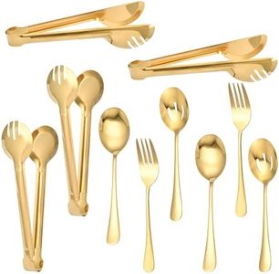 Worldity 10 Pieces Stainless Steel Serving Utensils Large Serving Spoon, Gold Serving Utensils Set for Home, Restaurant, Party, Dishwasher Safe