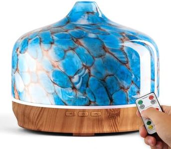 Porseme 500ml Glass Scented Oil Diffuser Ultrasonic Aromatherapy Humidifiers Color Changing Cool Mist Essential Oil Diffuser Remote Control BPA Free Aroma Lamp Waterless Auto-Off (Light Blue)