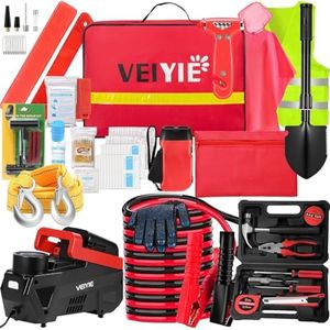 Roadside car Emergency kit, 12PCS Emergency Car Kits for Vehicles with Jumper Cables, Portable Air Compressor, Tow Strap, Survival kit, Emergency Supplies for Women,Man, New Driver Gifts