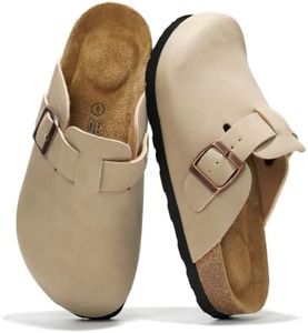 Project Cloud Genuine Leather Footbed Clogs for Women - Memory Foam Arch Support Slippers for Women - Trendy Slip-ons Women's Mules & Clogs Sandals (Benton,BEIGLEA,8M)