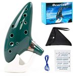 Ocarina Kmise Ocarinas 12 Tones Alto C with Song Book Display Stand Protective Bag Neck String Neck Cord (bottle green)