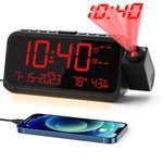 ROCAM Projection Alarm Clock, Digital Clock with 350° Projector on Ceiling Wall with 5-Level Dimmer, 2 USB Ports, Dual Loud Alarm Clock with Weekend/Weekday Mode, Date, Temp, Snooze, DST, Night Light