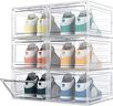HOMIDEC Boîtes à chaussures,6 pcs boîtes de rangement pour chaussures en plastique transparent empilables,conteneurs pour organisateur de chaussures avec couvercles pour femmes/hommes