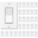 [30 Pack] BESTTEN Single Pole Decorator Wall Light Switch with Wallplate, 15A 120/277V, On/Off Rocker Paddle Interrupter, cUL Listed, White