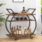 LVB Industrial Kitchen Bar Cart, Farmhouse Beverage Serving Liquor Cart with Wheels, Wood and Metal Rolling Wine Cart with Storage Shelf, Microwave Drink Cart for Home Living Dining Room, Rustic Brown