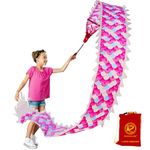 DSJUGGLING Magic Cloud Dragon Ribbon Poi for Kids and Adults, 16.4 FT Outdoor Washable Pink Magic Cloud Ribbon Streamer with 3D Dragon Head, Swing Rope and Travel Oxford drawstring bag Set