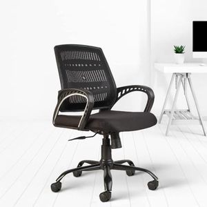 CELLBELL C106 Medium Back Mesh Office Chair/Study/Revolving/Computer Chair for Work from Home Metal Base Height Adjustable Reclining Chair [Black]