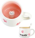 BigNoseDeer Kawaii Cat Mug with 3D Kitty Inside Ceramic Tea Cup Coffee Mug Cute Mugs Gifts for Women Girlfriend Kids(13oz), La-334-14-Cat