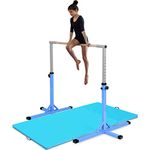 Costzon Junior Training Bar, Gymnastics Adjustable Steel Gymnastic Horizontal Bar with 4 ft Gymnastics Mat (Blue)