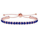 Uloveido Classic Created Blue Sapphire Stone Tennis Bracelet for Women | Rose Gold Plated Adjustable Slider Bracelet Y4043