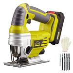 DEWINNER Cordless Jig Saws Tool with 2.0Ah Li-ion 20V MAX Battery, Charger, 5 Blades - includes 3 Stage Pendulum Action, Tool-Less Blade Change & Dust Extractor Port