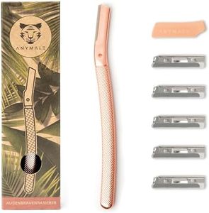 ANYMALE® Gesichtsrasierer mit 5 Wechselklingen | Augenbrauenrasierer aus Metall | Damen Rasierer für Flaumhaare | Gesichtshaarentferner für Frauen | Klingenschutz inklusive | Rosegold
