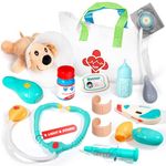 Veterinarian Kit for Kids, Pretend Play Doctor Set with Dog Toy, Tote Bag, Stethoscope Toy, Pet Vet Playset for Kids Ages 3+