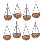 COIR GARDEN WATER HANGING BASKET 10 INCH 8 PIECES - COCO GARDENING POTS with STAND - FLOWER POTS HANGER GARDEN DECORATION INDOOR and OUTDOOR