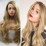 Xiweiy Ombre Blonde Synthetic Lace Front Wig Long Water Wavy Light Blonde 13X4 Lace Front Wig Heat Resistant Fiber Natural Hairline Lace Full Wigs for Women