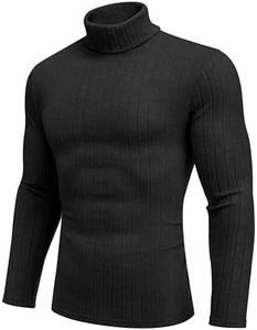 Ekouaer Men's Turtleneck Shirts Long Sleeve Tops Slim Fit Pullover Sweaters Ribbed Thermal Underwear Tops Black L