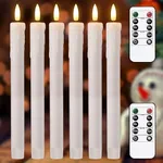 Tyawon Battery Operated Drip Real Wax LED Flameless Taper Candles 10-Key Remote with Timer 9.8 inch Window Candles LED Flickering Warm Wick Christmas Home Wedding Decor (Pack of 6)-Lvory White