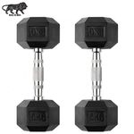 Sportif Hex 5 Kg Rubber Coated Dumbbell (Pair of 2, black)