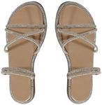 OYOANGLE Women's Rhinestone Strappy Open Toe Slide Sandals Slip on Casual Flat Sandals Apricot CN41