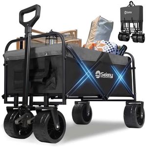 Sekey Heavy Duty Foldable Wagon with 220lbs Weight Capacity, Collapsible Folding Utility Garden Cart with Big All-Terrain Beach Wheels & Drink Holders.Black&Grey