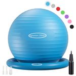 Signature Fitness Balance Ball with Base Kit, 65cm 26-inch Yoga Ball Chair, Exercise Ball with Inflatable Ring Base for Home or Office Desk, Includes Air Pump, Blue