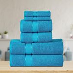 SENSES by Riba Textured Rice Weave 6 Piece Towel Set | All Cotton Fade-Resistant Highly Absorbent Super Soft Bathroom Towels(2 Pcs Each of Bath, Hand & Wash Towel) -550 GSM (Turquoise)