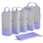 Compression Packing Cubes for Suitcases, BAGSMART 6 Set Travel Organizer Cubes for Travel Essentials, Expandable Luggage Suitcase Organizer Bags, Packing Organizers for Women/Men,Purple,6 PCS