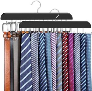 Resovo 2 Pack Tie Rack & Belt Hanger 2 in 1 Tie Hanger Space Saving Max 42 Belts& 60 Ties Capacity for Closet Organizers and Storage, Sturdy Wood Belt & Tie Collection Organizer