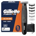 Gillette Fusion Hybrid Beard Trimmer for Men - 3 Stubble Combs and Body Comb, Electric Groomer for Face and Body, with One Blade Protective Cap & Pouch, Waterproof Cordless Trimmer, UK 2 Pin Plug