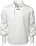 VATPAVE Mens Lace Up Pirate Shirts Viking Renaissance Cosplay Costume Medieval Tops Victorian Steampunk Small White LC28