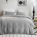 JELLYMONI Light Gray Duvet Cover Full Size - 100% Washed Cotton Linen Feel Textured Comforter Cover, 3 Pieces Breathable Soft Bedding Set with Zipper Closure (Light Gray, Full 80"x90")