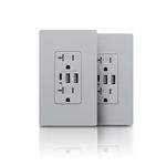 TOPELER 2Pack USB Outlet, 30W 6.0A USB Electrical Socket with Type A & C Port, Duplex 20 Amp Tamper-Resistant Electrical Outlet with 3 USB Ports, Screwless Wall Plate Included, UL Listed, Grey