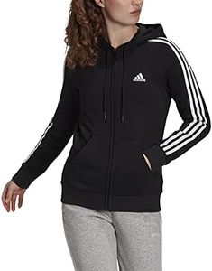 adidas Women's Standard Essentials Fleece 3-Stripes Full-Zip Hoodie, Black/White, Small