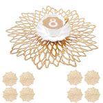 Mangata Gold Placemats and Coaster Sets of 8, Round Table Placemats for Christmas, Wedding, Dinner Parties, Restaurant, Hotel, 38cm, 15.5inches