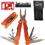 DIY TECH UK - 23 in 1 Pliers Multitool + Free 48 in 1 Wallet Tool - Extra Strong High Carbon Stainless Steel - Wire Cutter, Screwdrivers, Bottle and Tin Opener, Saw, Knife, File - with Pouch - Orange