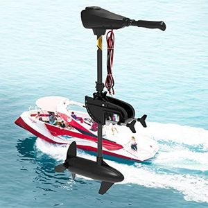 55 LBS Thrust Trolling Motor, 12V Transom Mounted Saltwater Electric Outboard Motor 8 Speed w/LED Battery Indicator and Telescoping Handle for Kayak, Inflatable Fishing Boats