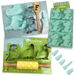 idooka Dinosaur Themed Kids Baking & Cooking Utensils Set 14 Pcs - Includes Silicone Mould, Piping Bag & Nozzles, Rolling Pin, Cookie Cutters, Silicone Spatula - Baking Craft Kits for Kids