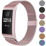 Faliogo Metal Replacement Strap Compatible with Fitbit Charge 3 Strap/Fitbit Charge 4 Strap, Adjustable Stainless Steel Wirst Band for Women Man, Small Rose Gold