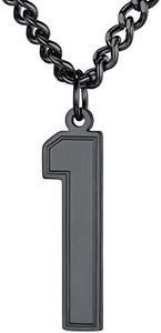 Jersey Number 2 Necklace for Men Athletes Black Metal Plated 22" Cuban Link Chain with Football Baseball Number 2 Charm Pendant