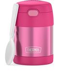 THERMOS FUNTAINER 10 Ounce Stainless Steel Vacuum Insulated Kids Food Jar with Folding Spoon, Pink