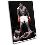 Bold Bloc Design - Boxing Muhammad Ali Liston Sports - 75x50cm Canvas Art Print Box Framed Picture Wall Hanging - Hand Made In The UK - Framed And Ready To Hang