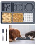 3 in 1 Slow Feeder Dog Bowls,Water Bowls, Feeding Mats for Dogs With 52Pack Strong Suction/1 Brush/1 Spatula ECO Friendly Material for Dogs and Cats Elevated Dog Bowls Home Travle Useable Gray